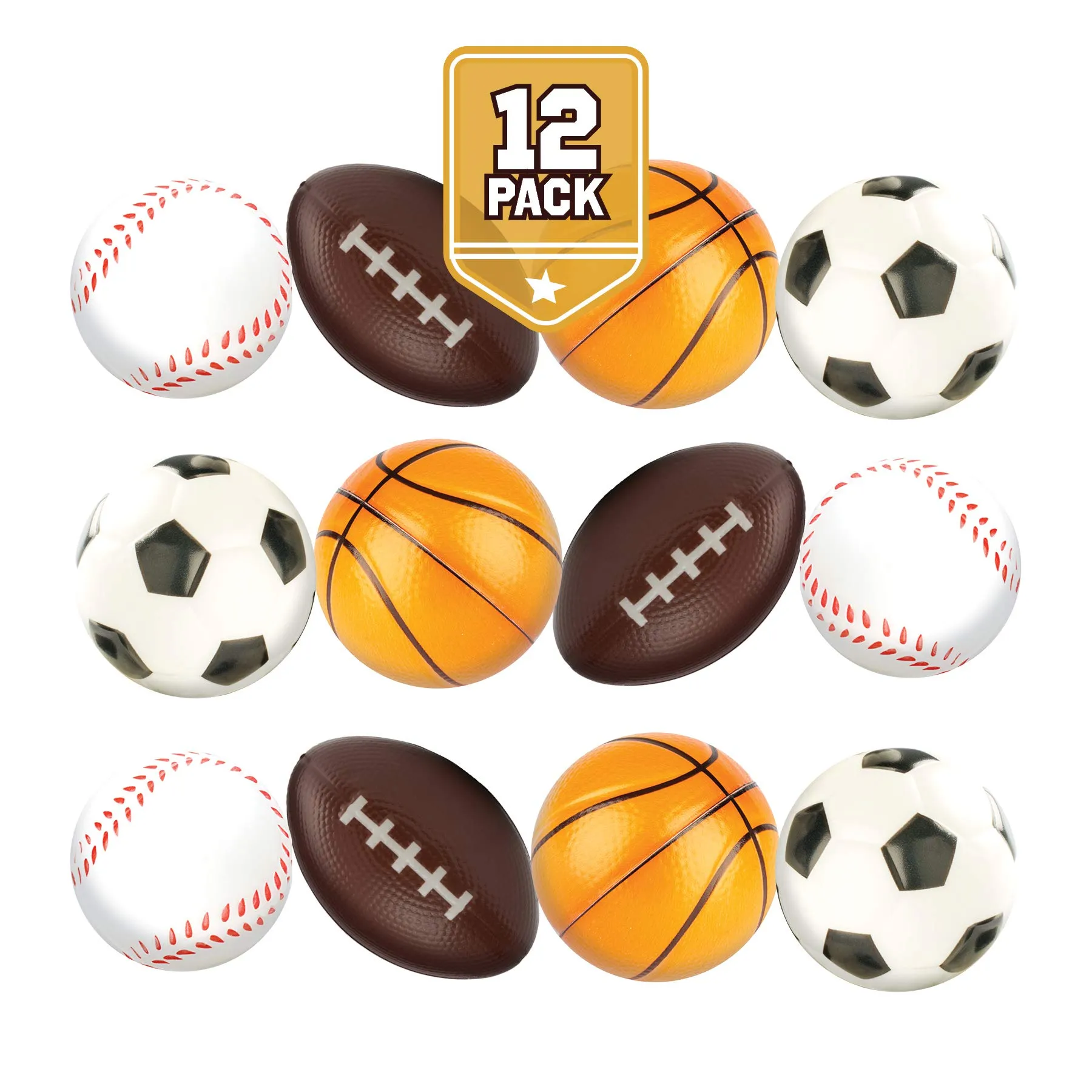 12 Sports Themed 2.5" Stress Balls Squeeze Balls Foam for Stress Relief, Relaxation, Party