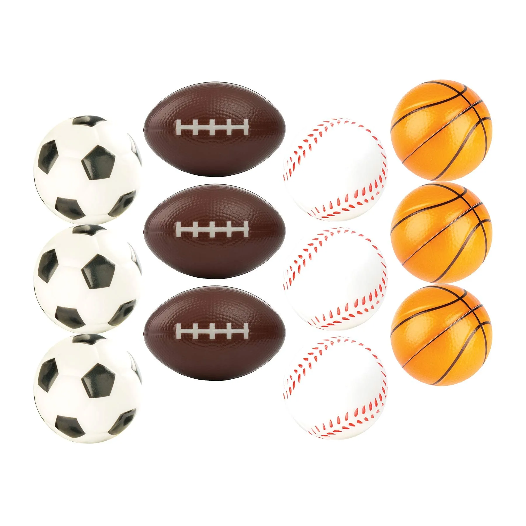 12 Sports Themed 2.5" Stress Balls Squeeze Balls Foam for Stress Relief, Relaxation, Party