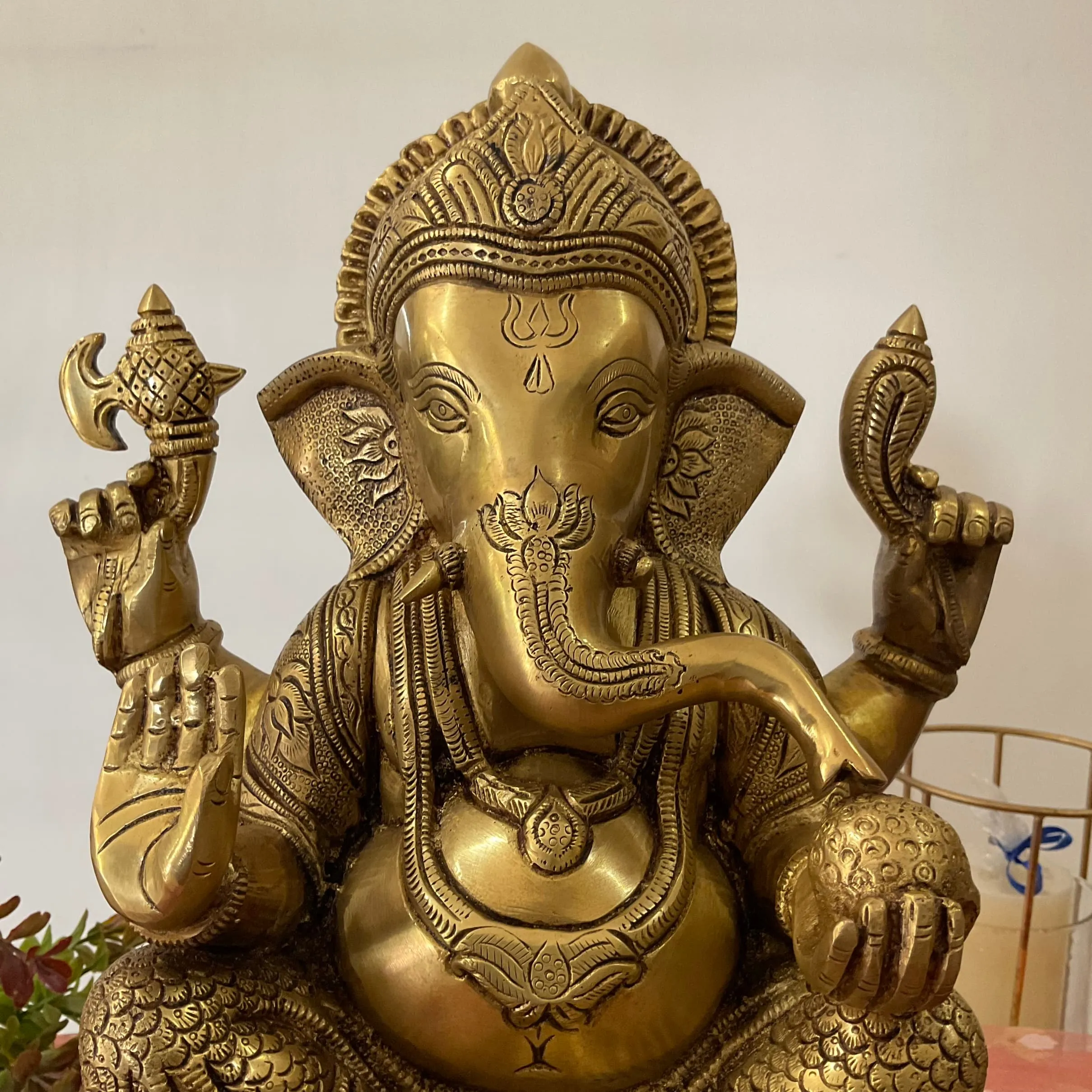 15 Inch Lord Ganesh Brass Idol - Ganpati Decorative Statue for Home Decor