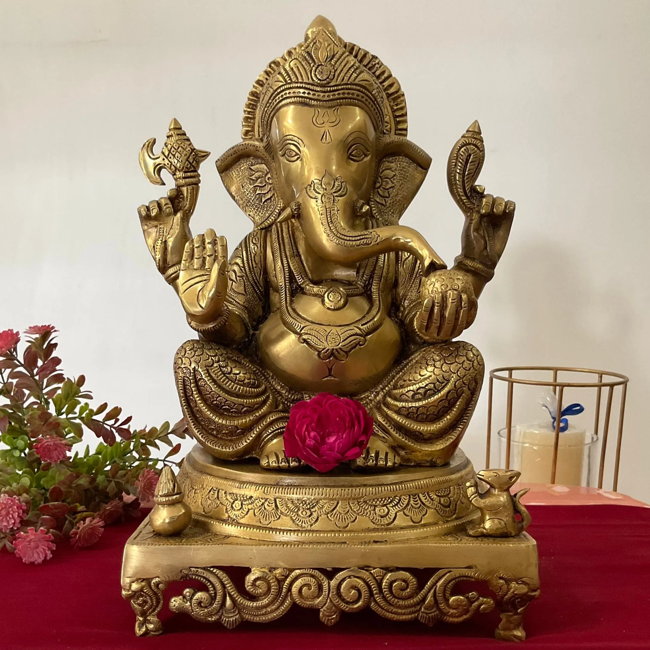 15 Inch Lord Ganesh Brass Idol - Ganpati Decorative Statue for Home Decor