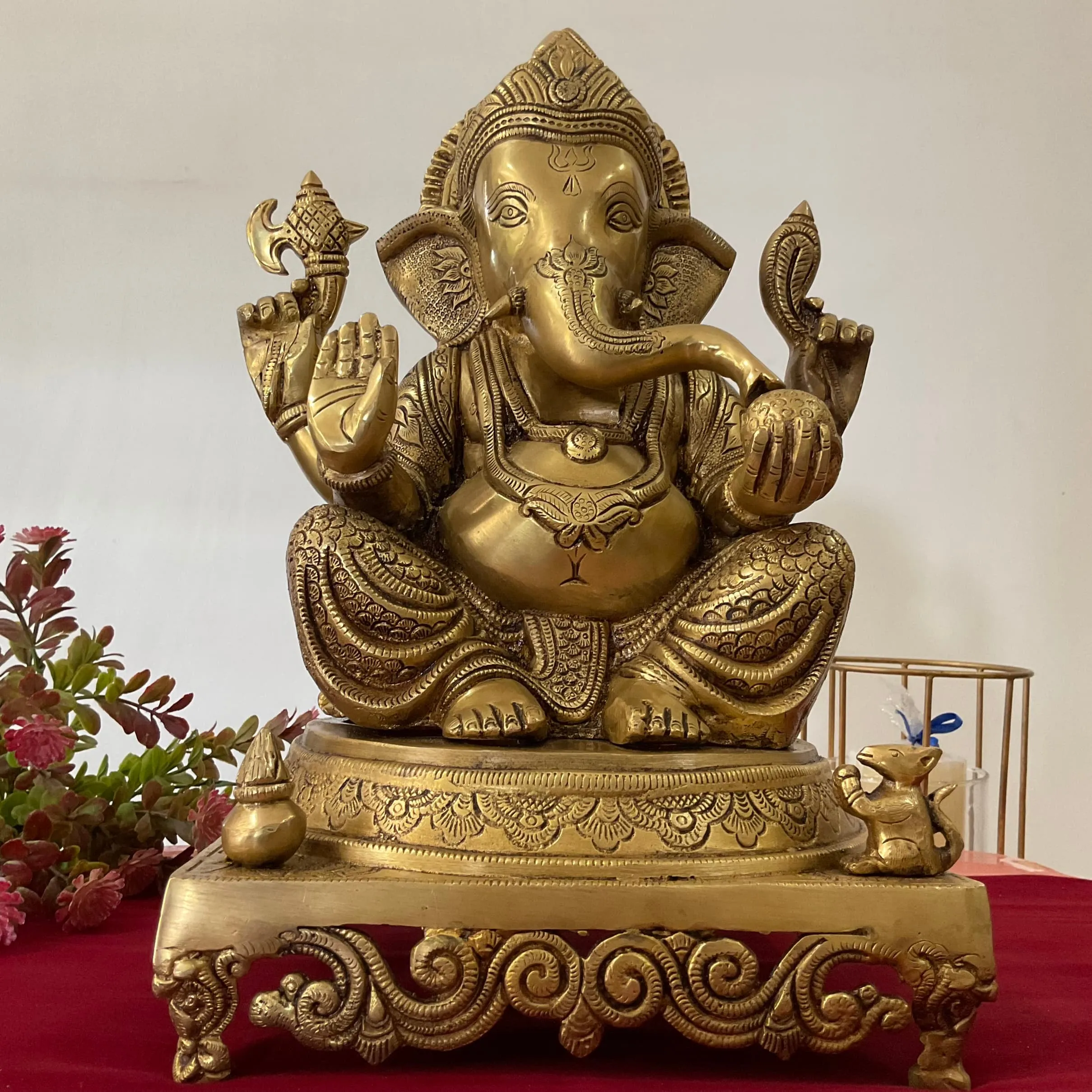 15 Inch Lord Ganesh Brass Idol - Ganpati Decorative Statue for Home Decor