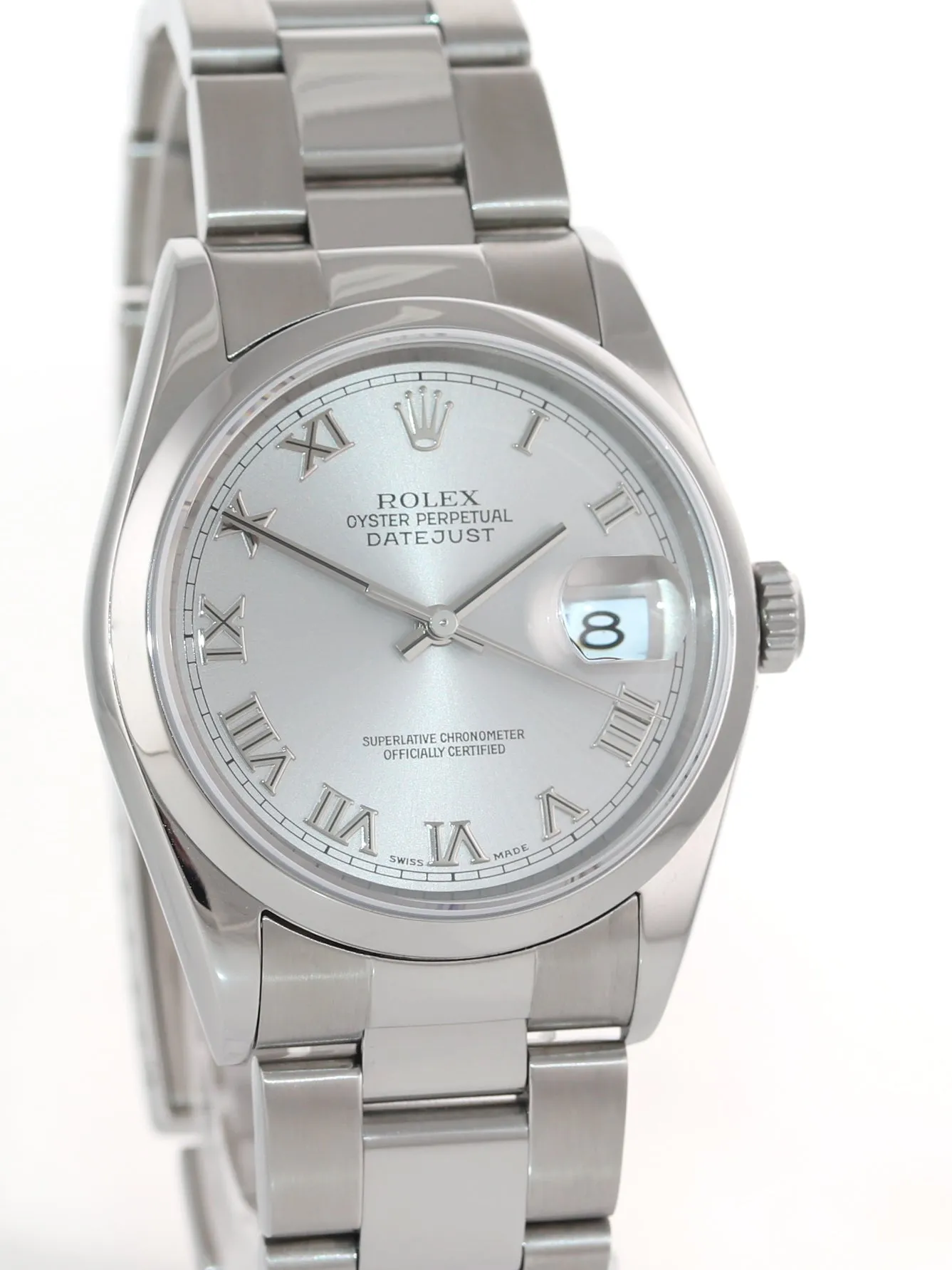 2002 Rolex DateJust 36mm 16200 Steel Silver Roman Oyster Watch Box