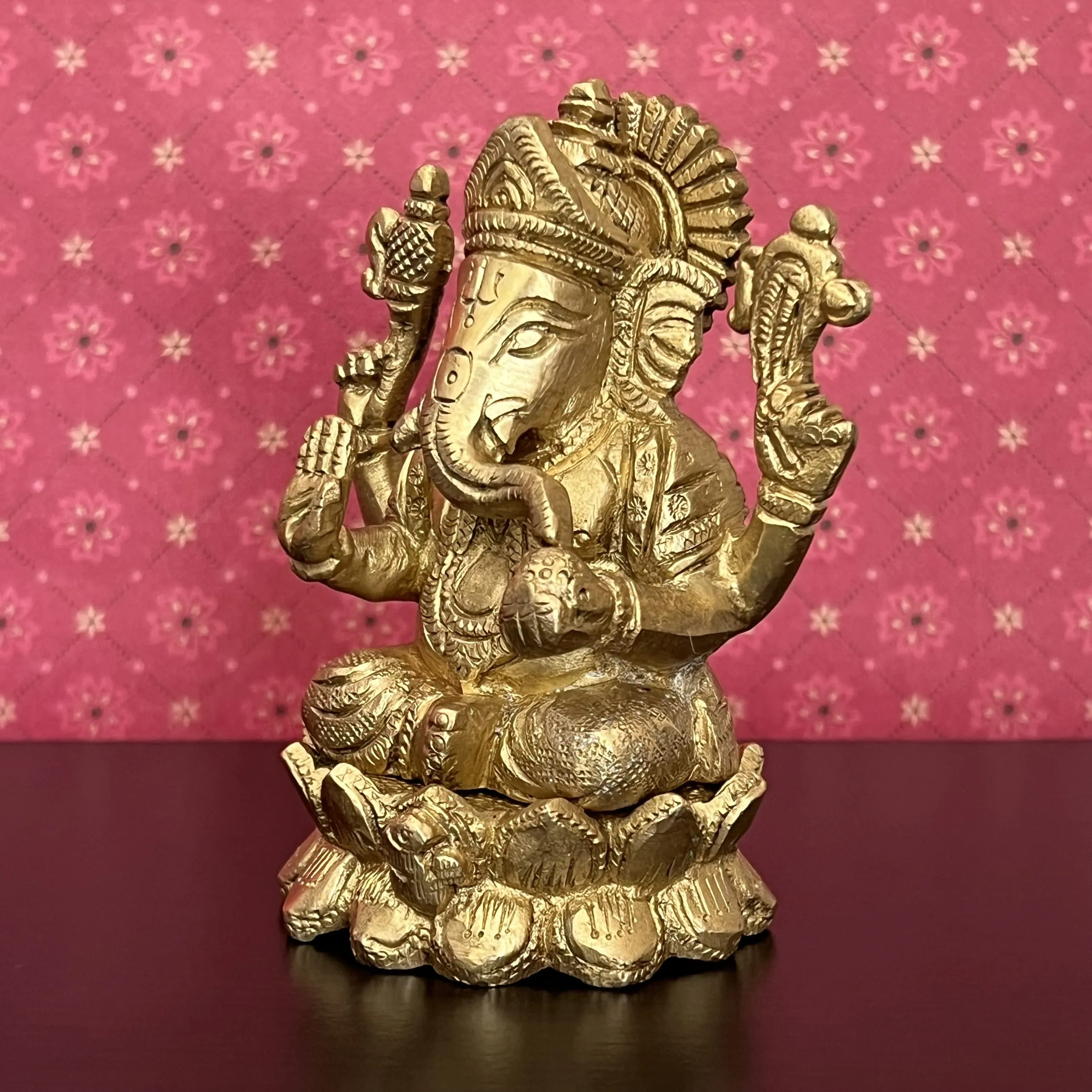 4 inches Lord Ganesh Brass Idol - Ganpati Decorative Statue for Home Decor