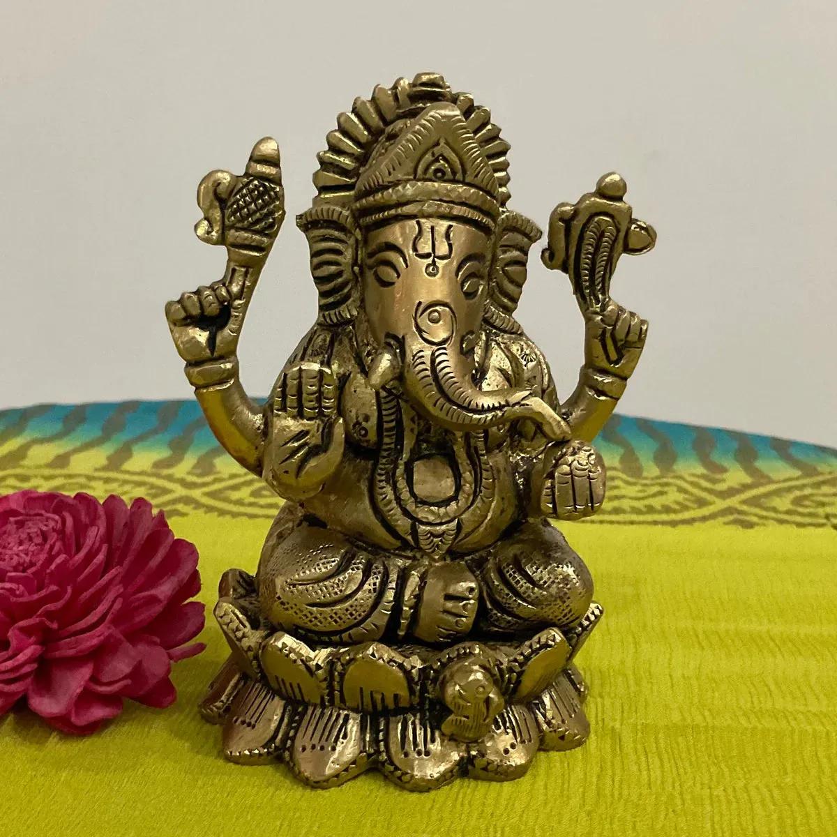 4 inches Lord Ganesh Brass Idol - Ganpati Decorative Statue for Home Decor