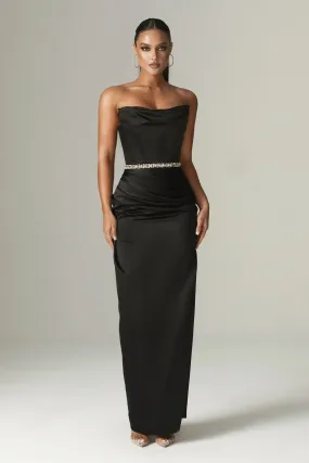 Alara Duchess Crystal Gown Dress (Black)