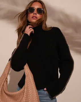 Anita Contrast Stitch Mock Neck Sweater