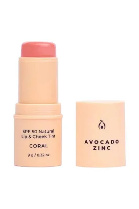 Avocado zinc spf50 natural lip and cheek tint - coral