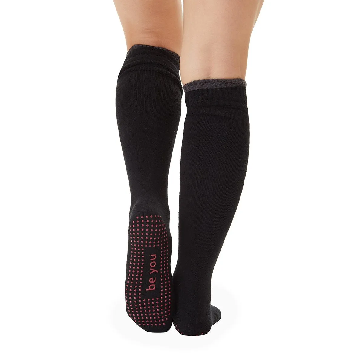 Be You Knee High Grip Socks - Black Cranberry Charcoal  (Barre / Pilates)