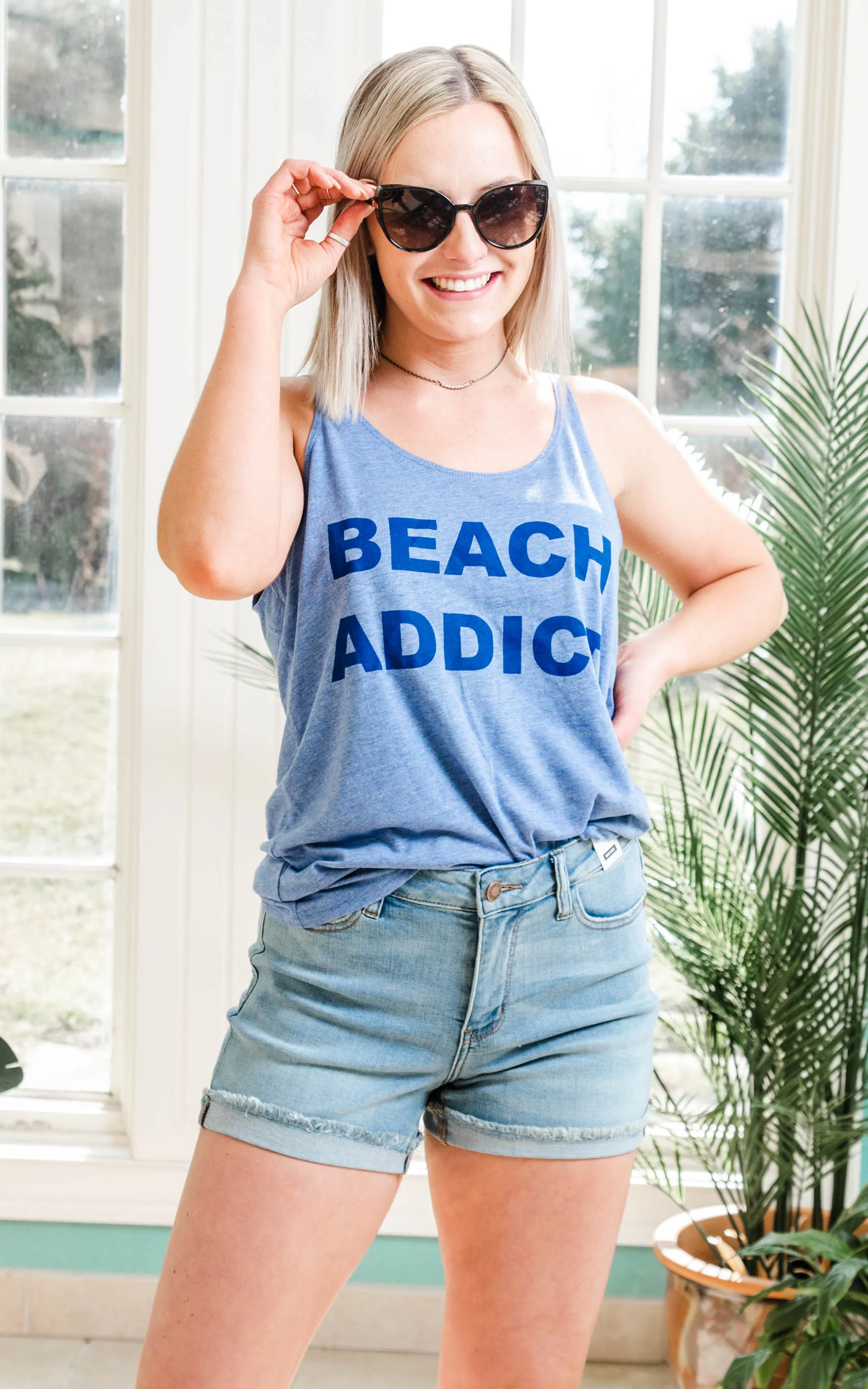 Beach Addict Slouchy Tank - Blue - Final Sale