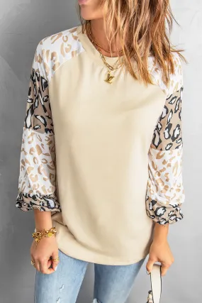 Beige Raglan Sleeve Cheetah Print Long Sleeve Shirt