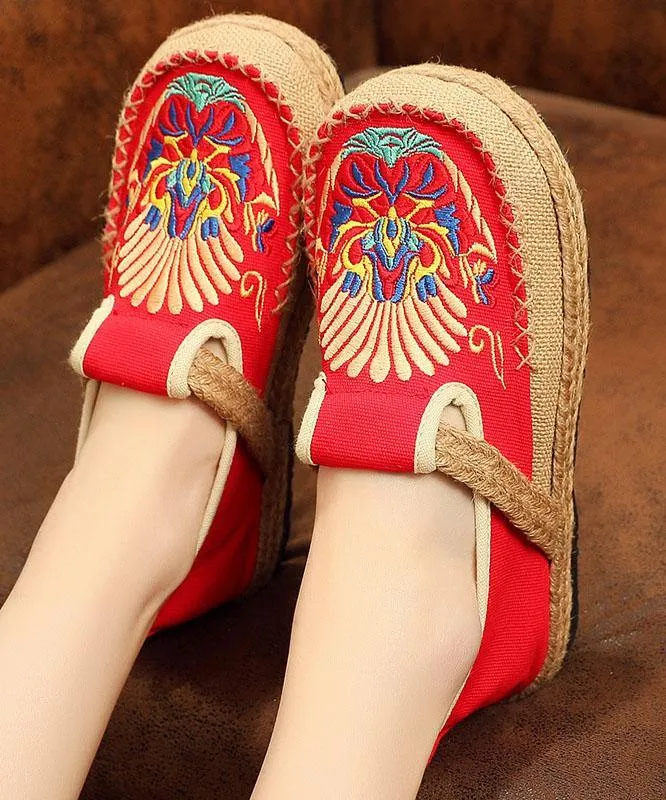 Black Cotton Linen Embroidered Fabric Flat Feet Shoes Splicing Flats