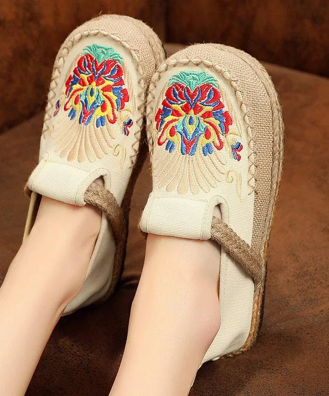 Black Cotton Linen Embroidered Fabric Flat Feet Shoes Splicing Flats