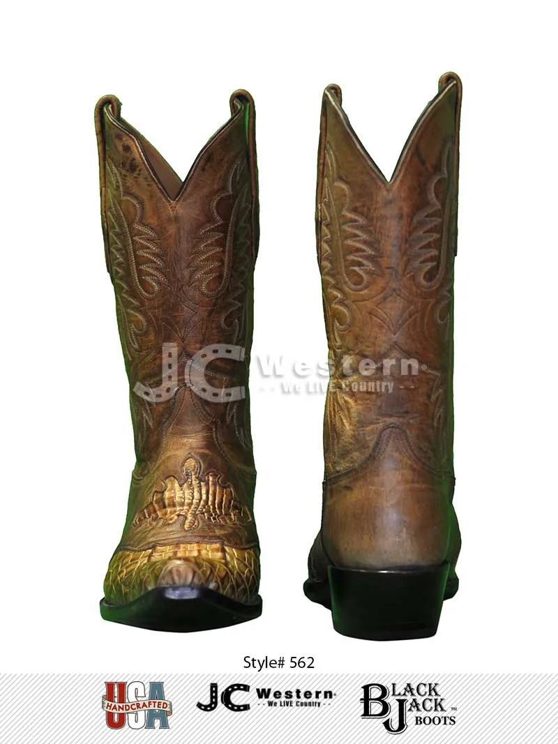 Black Jack 562-53 Mens Alligator Boots Burnished Tan Cognac - D