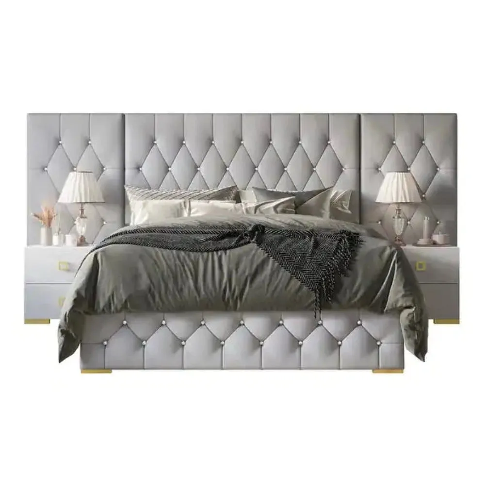 Casper Luxury Upholstered Bed With Side Tables in Leatherette