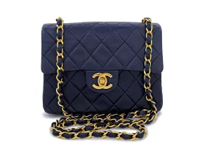 Chanel 1988 Vintage Navy Blue Square Mini Flap Bag 24k GHW