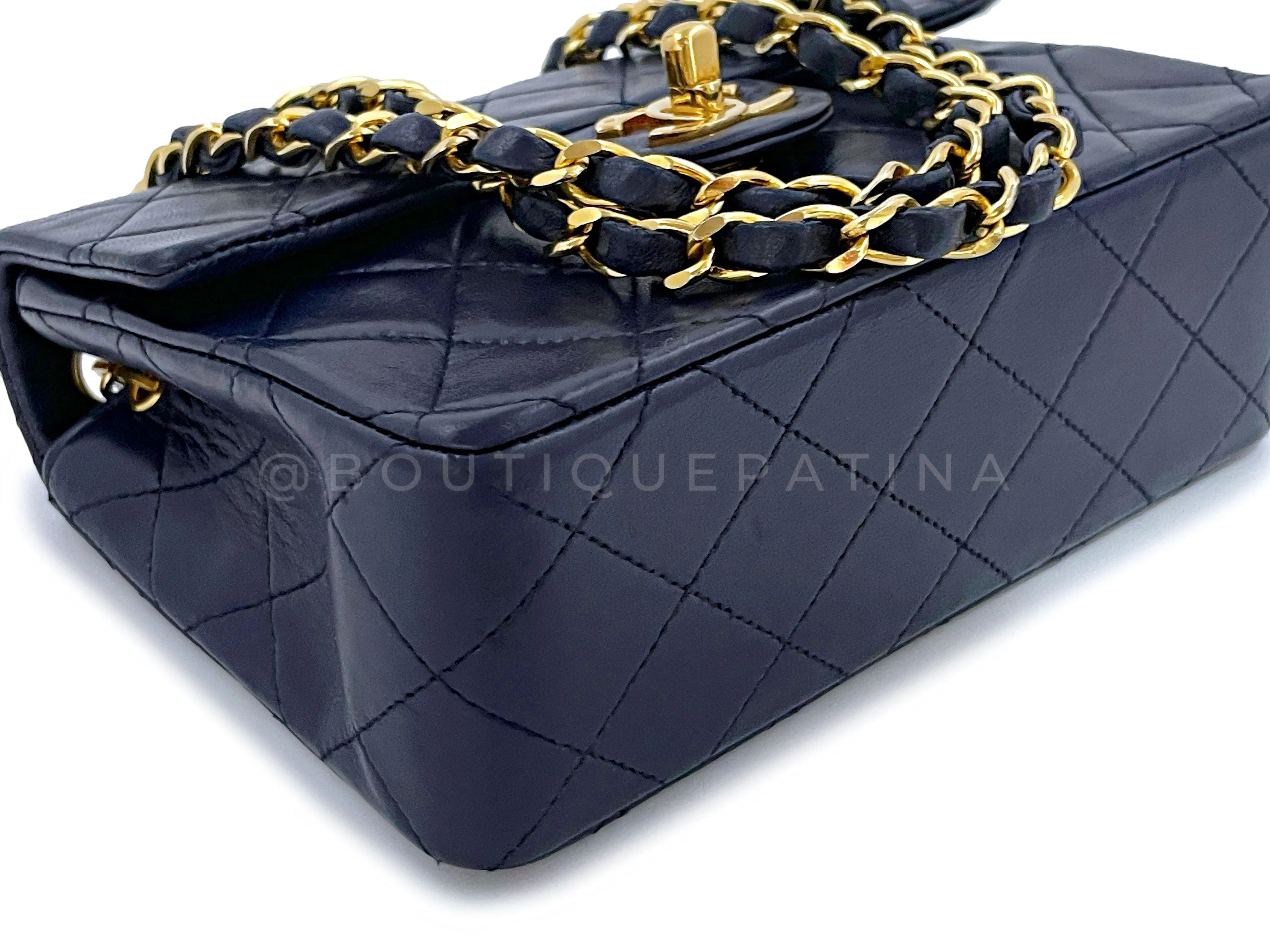 Chanel 1988 Vintage Navy Blue Square Mini Flap Bag 24k GHW