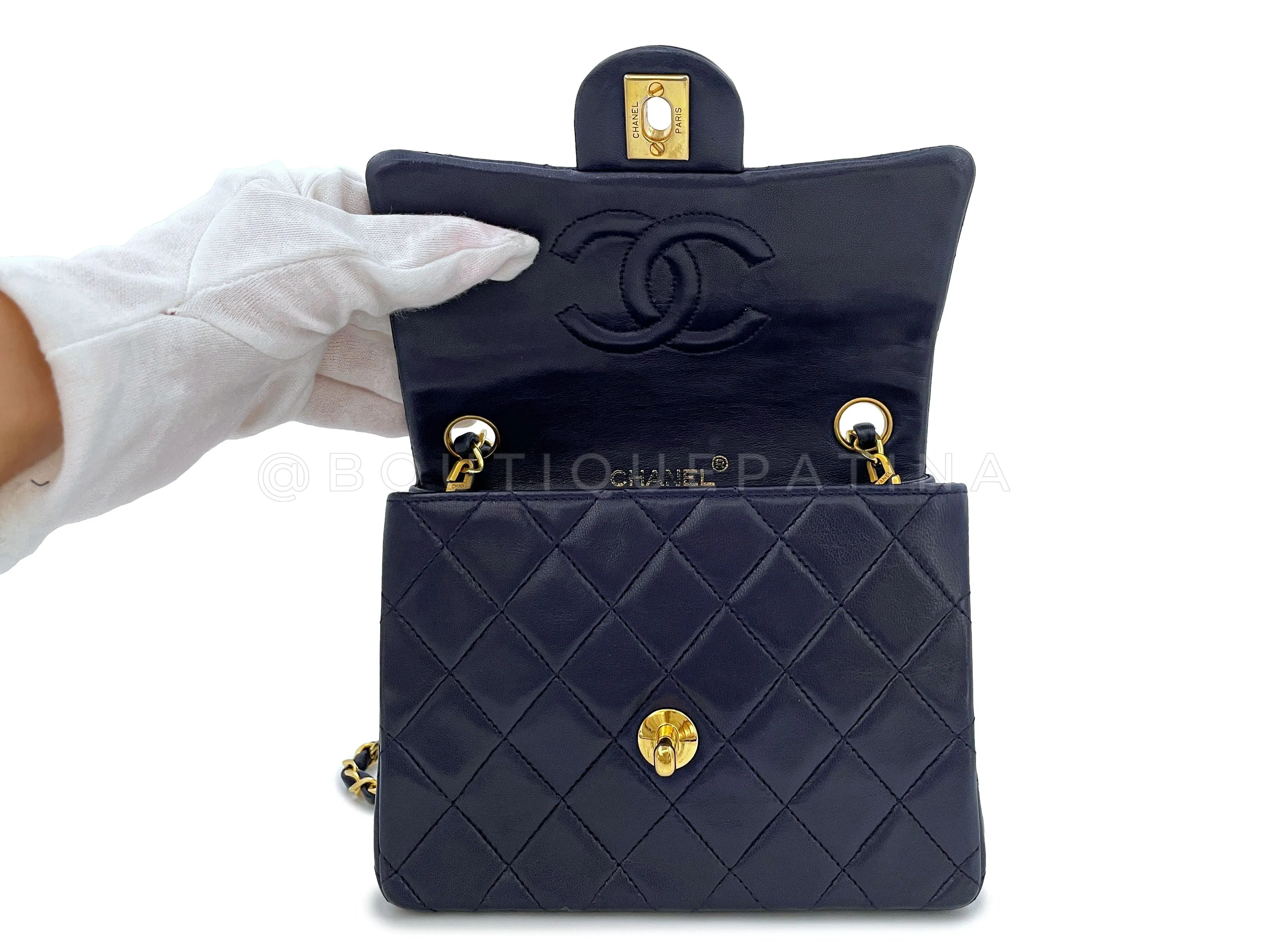 Chanel 1988 Vintage Navy Blue Square Mini Flap Bag 24k GHW