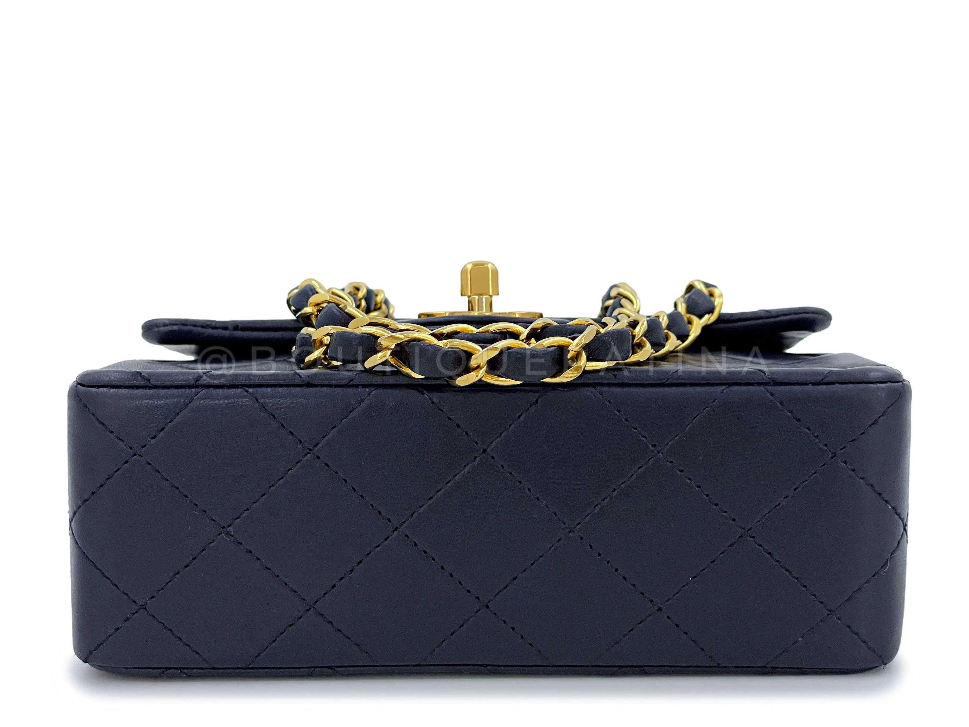 Chanel 1988 Vintage Navy Blue Square Mini Flap Bag 24k GHW