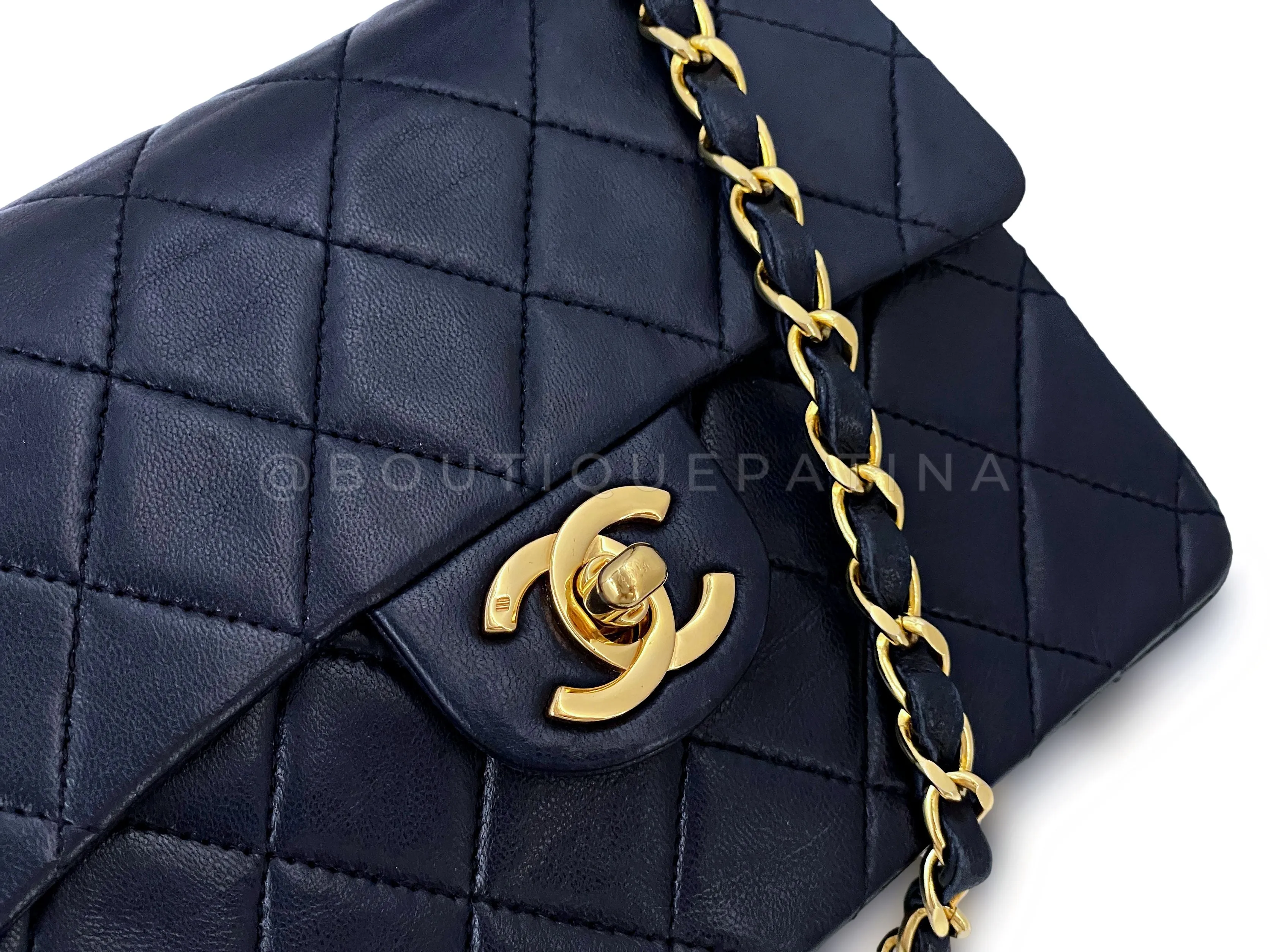 Chanel 1988 Vintage Navy Blue Square Mini Flap Bag 24k GHW