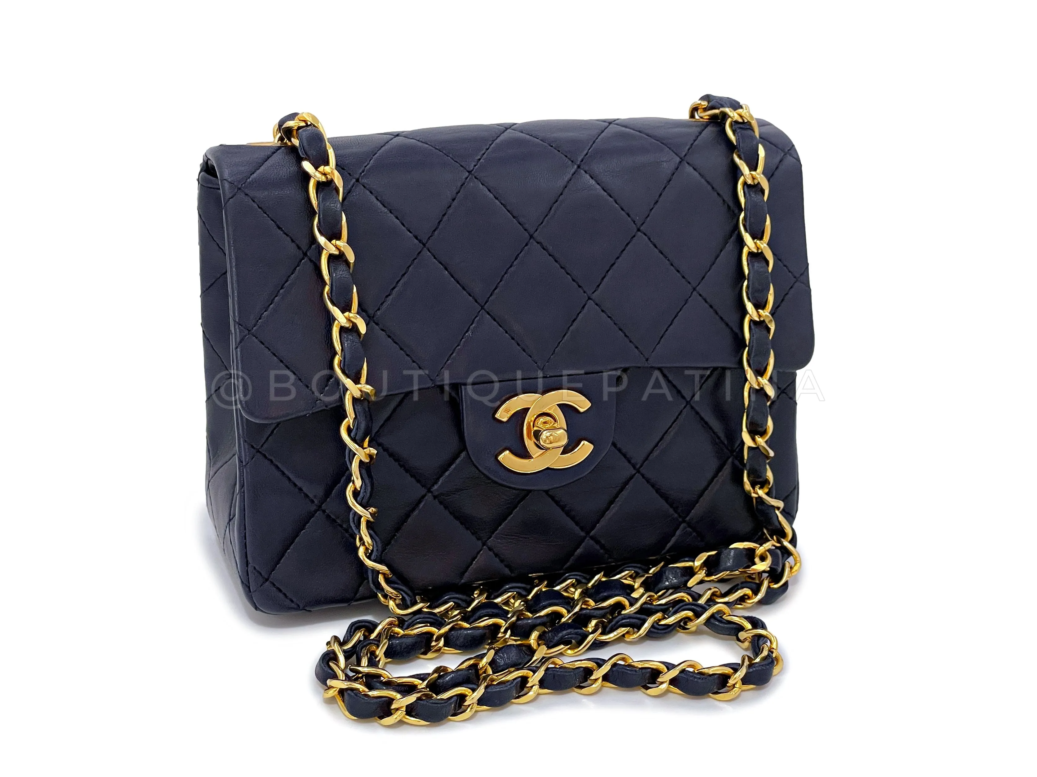 Chanel 1988 Vintage Navy Blue Square Mini Flap Bag 24k GHW