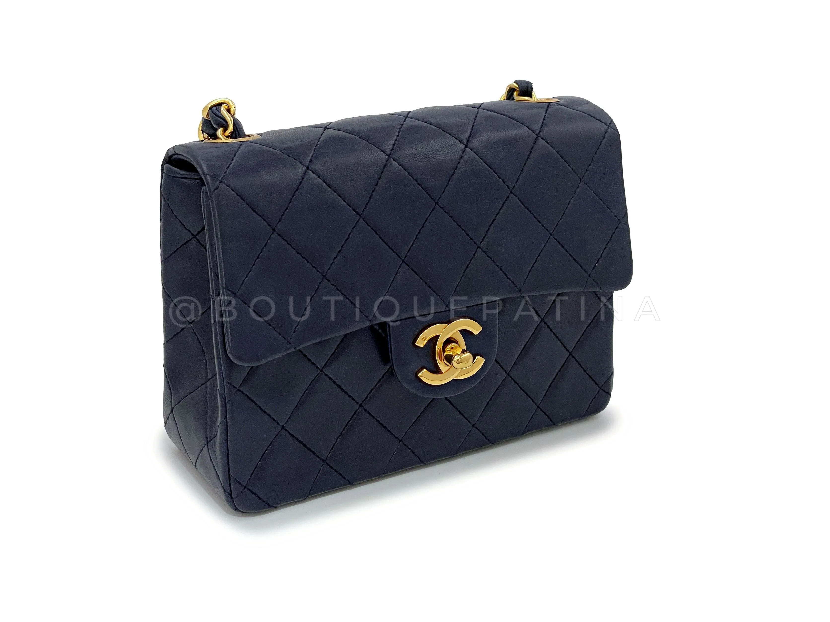 Chanel 1988 Vintage Navy Blue Square Mini Flap Bag 24k GHW