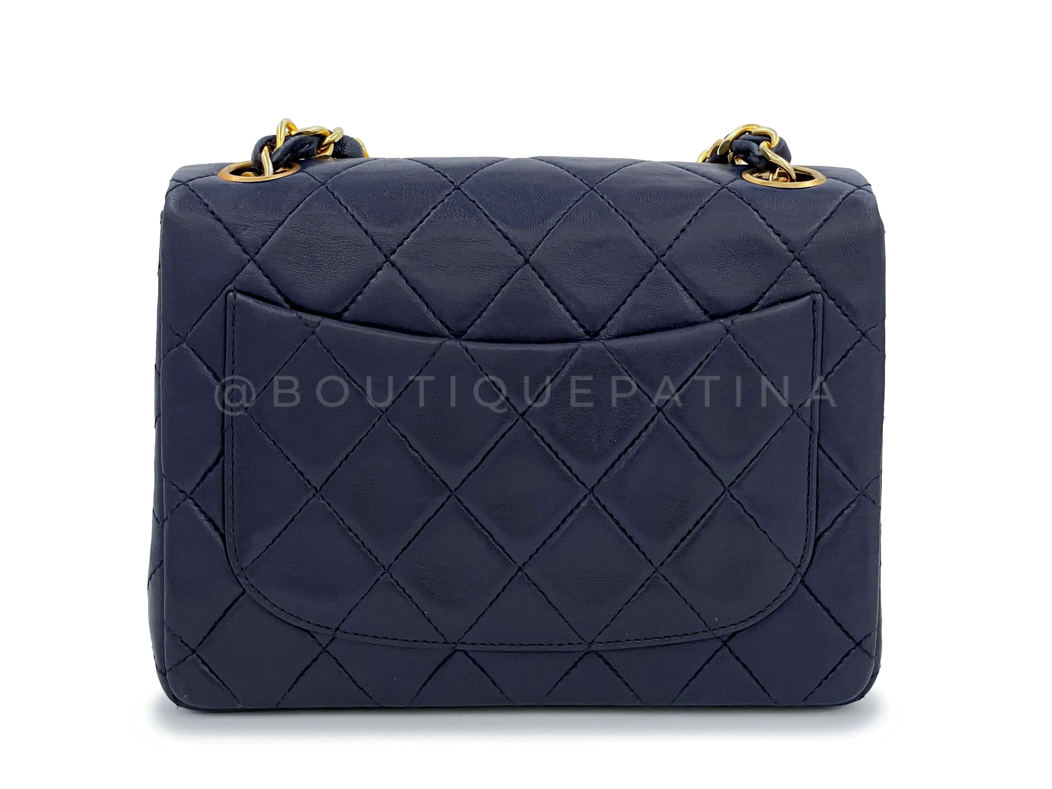 Chanel 1988 Vintage Navy Blue Square Mini Flap Bag 24k GHW