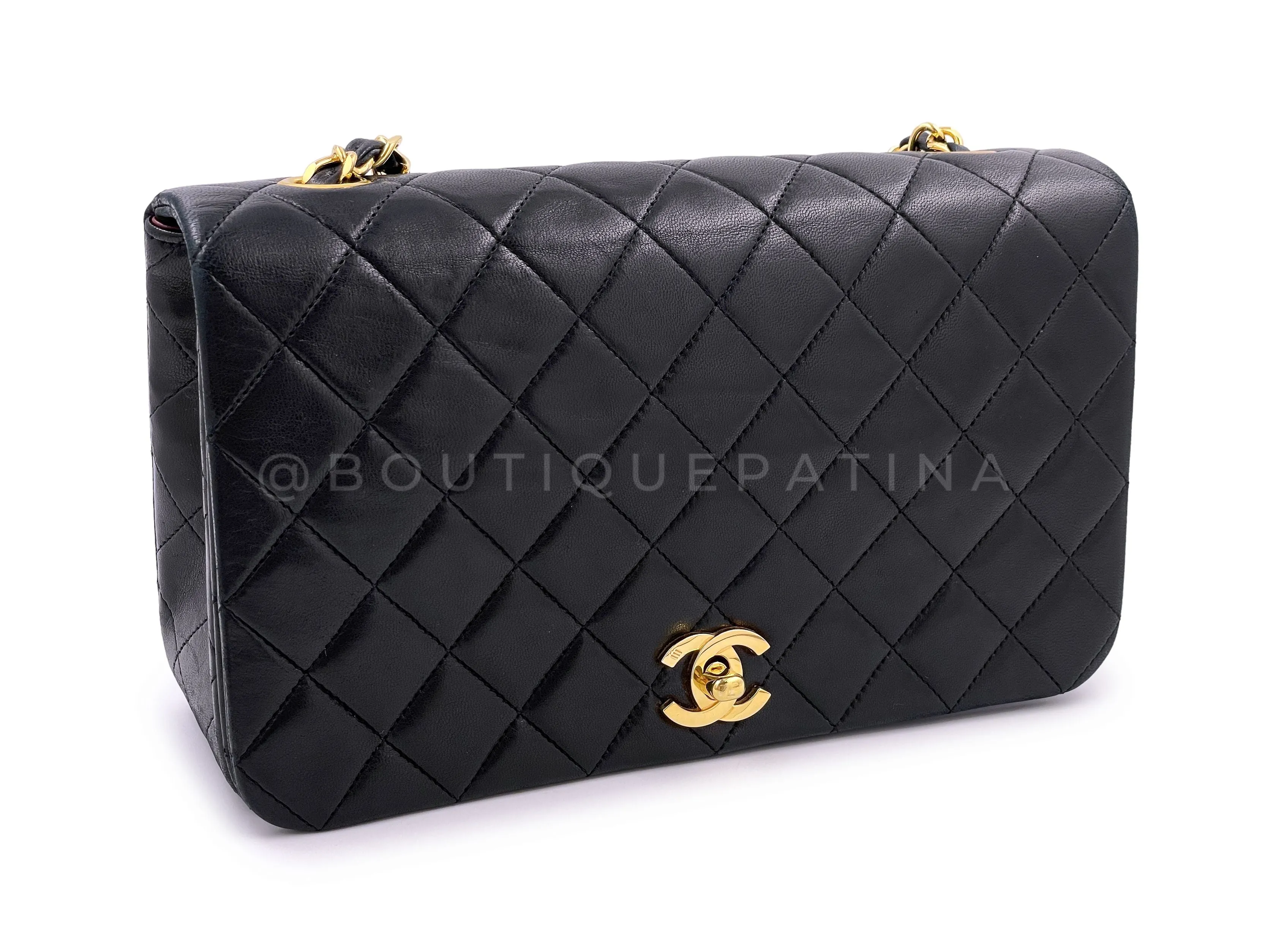 Chanel 1991 Vintage Black Medium Full Flap Bag 24k GHW Lambskin