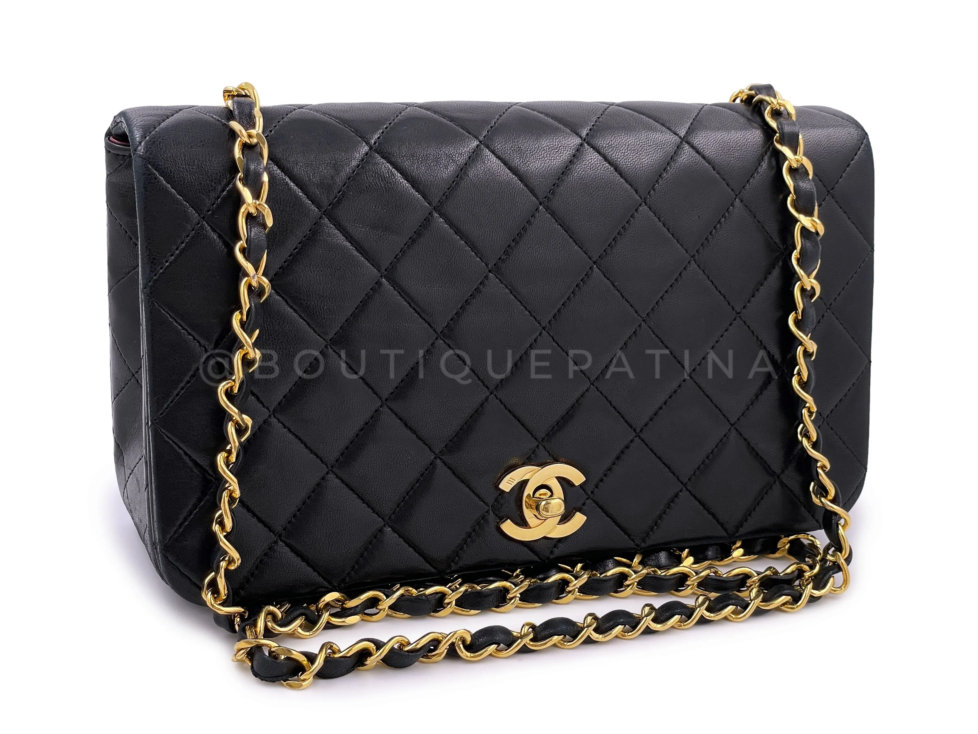 Chanel 1991 Vintage Black Medium Full Flap Bag 24k GHW Lambskin