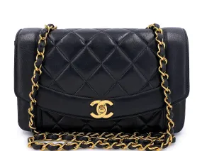 Chanel 1991 Vintage Black Small Diana Flap Bag 24k GHW Lambskin