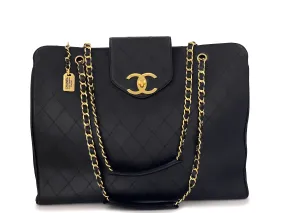 Chanel 1994 Vintage Black Quilted Supermodel XL Weekender Tote Bag 24k GHW