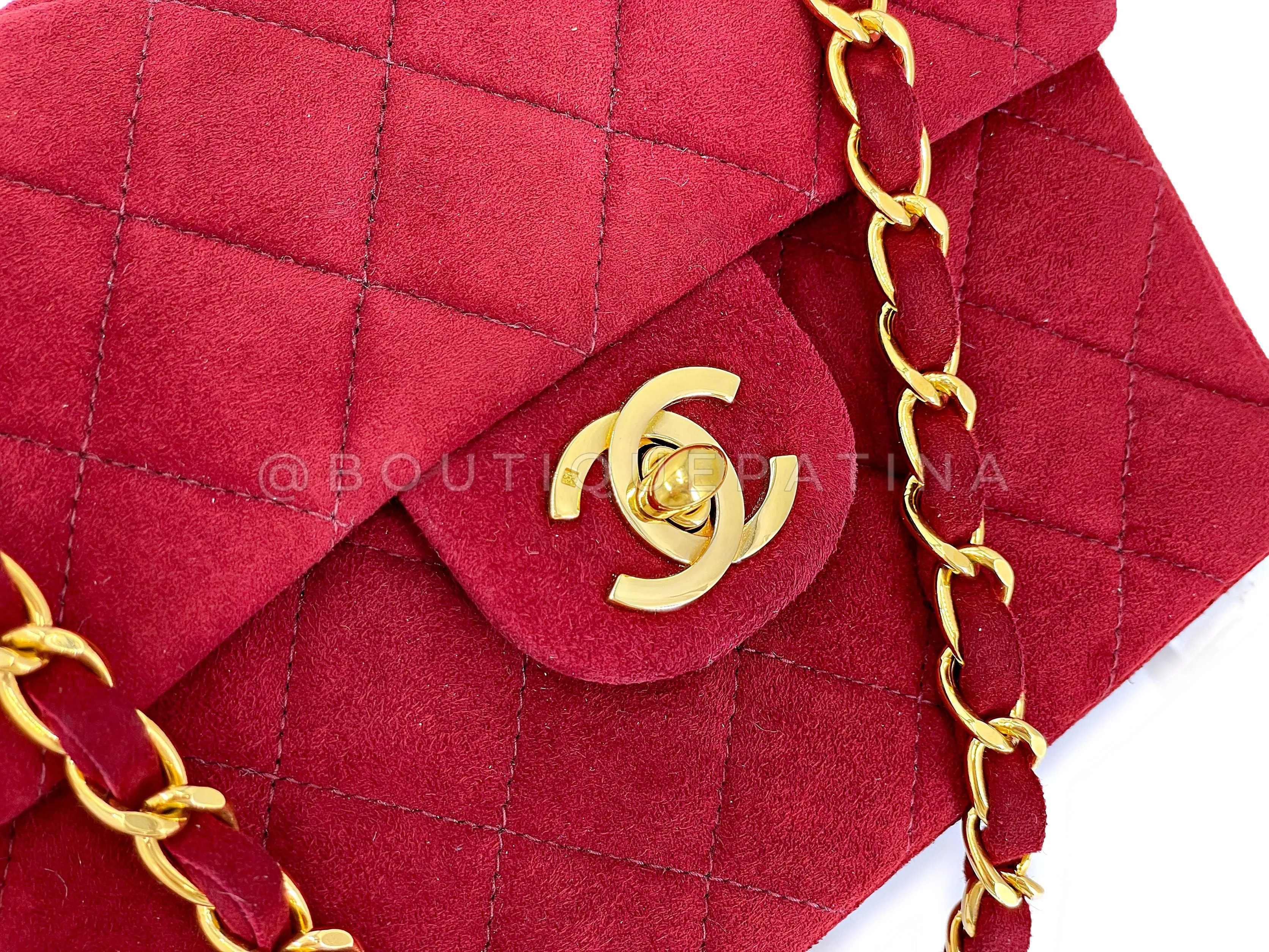 Chanel 1998 Vintage Red Suede Square Mini Flap Bag 24k GHW