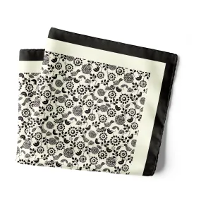 Chokore Black and White Satin Silk pocket square from the Wildlife Collection