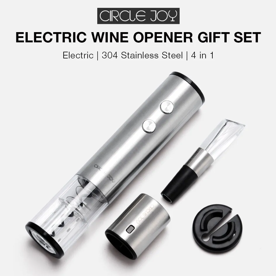 Circle Joy 4 in 1 Automatic Wine Opener Set Gift Package Red Wine Bottle Stopper Stainless Steel Wine Pourer Decanter