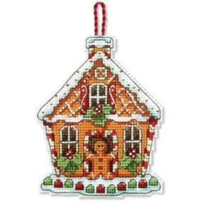 GINGERBREAD HOUSE ORNAMENT, Counted Cross Stitch Kit, 14 count plastic canvas, size 3,25" x 4,25", DIMENSIONS (70-08917)