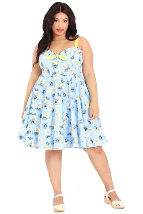 Hell Bunny Daisy Mid Dress Floral Light Blue