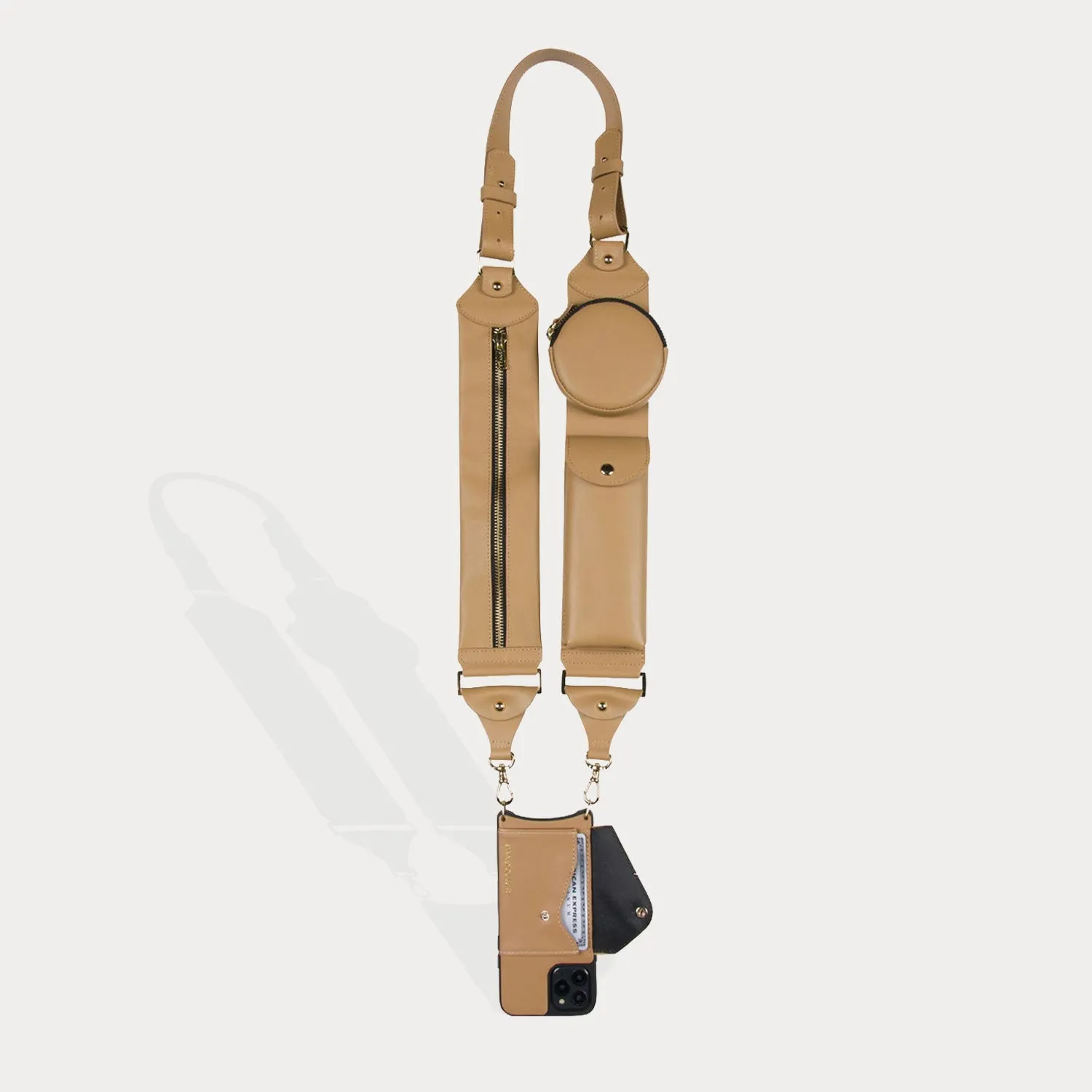 Jayden Side-Slot Crossbody Bandolier - Tan/Gold