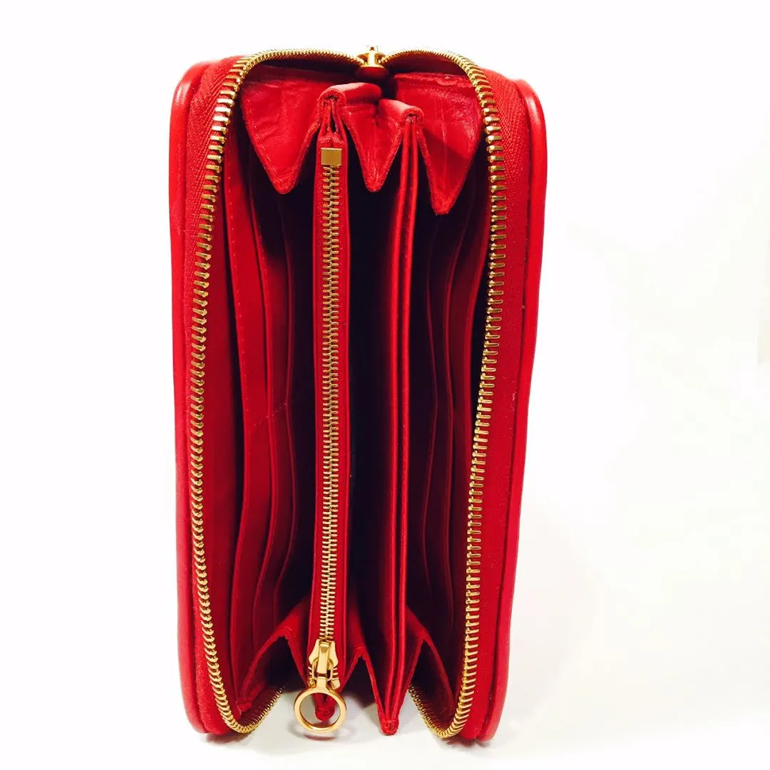 Large Zipper Wallet in Red Shiny Crocodile Leather