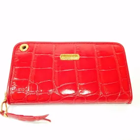 Large Zipper Wallet in Red Shiny Crocodile Leather