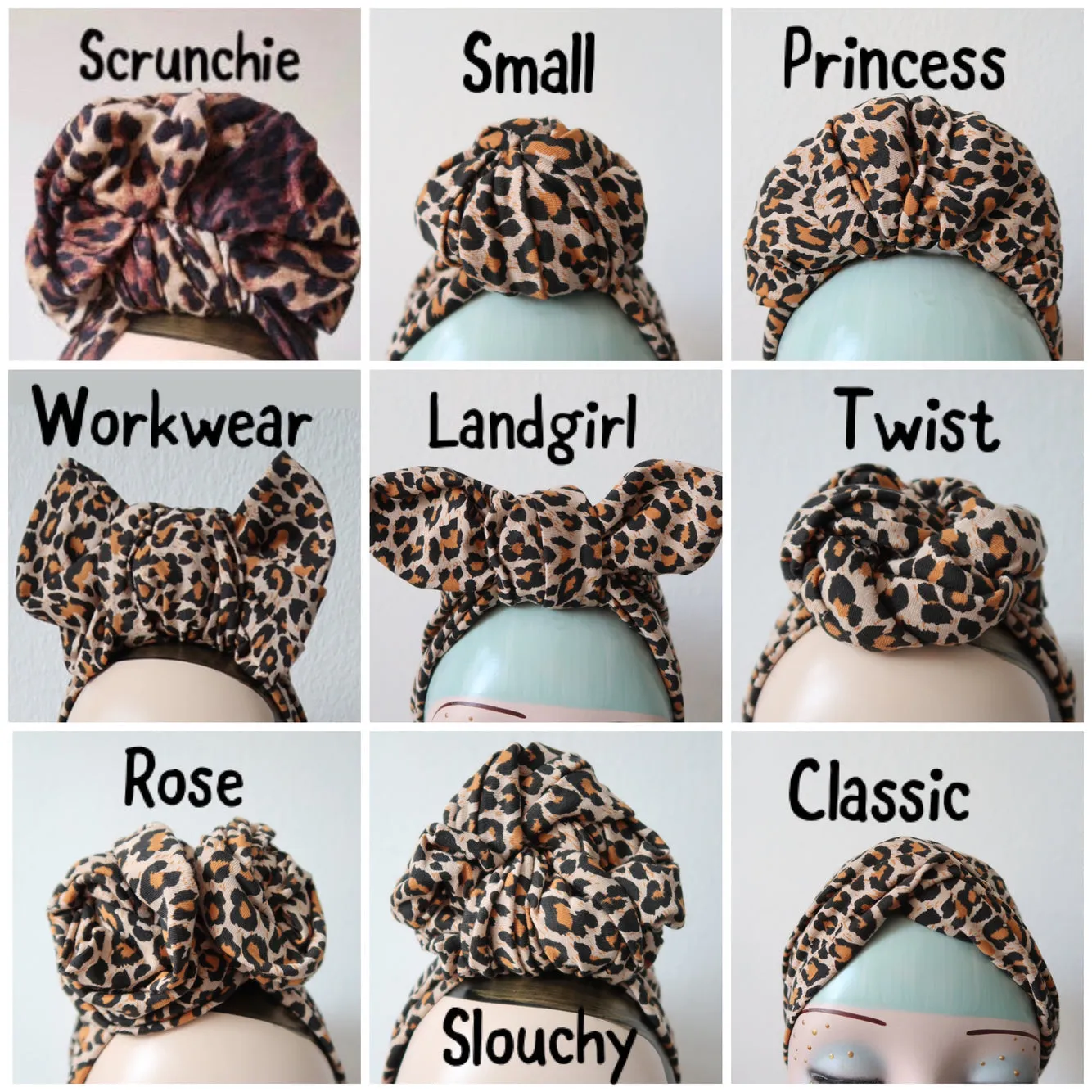 LEOPARD KNOT CHOICE 1940s Pre-tied Stretchy Leopard Print Turban (made to order)