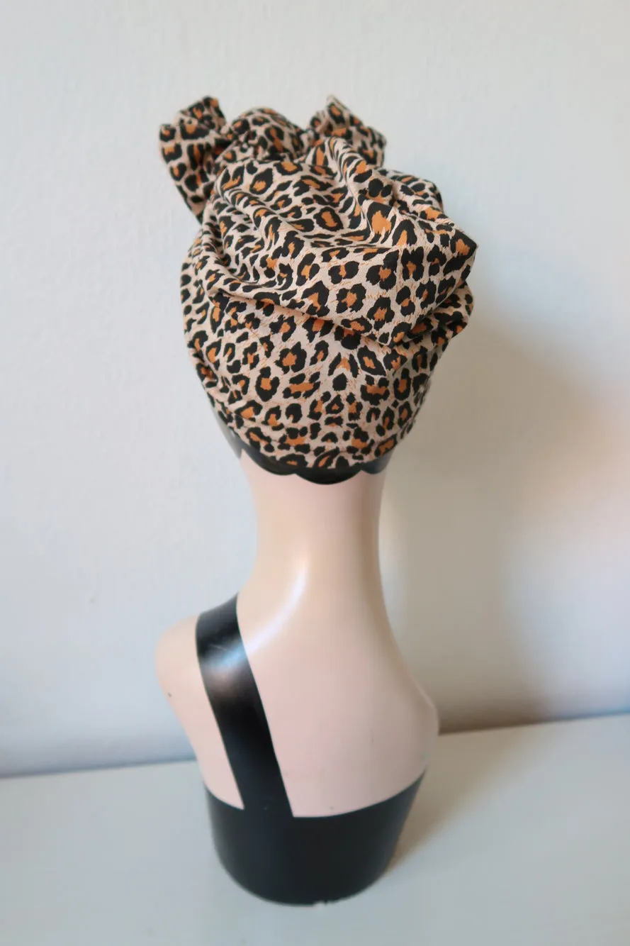 LEOPARD KNOT CHOICE 1940s Pre-tied Stretchy Leopard Print Turban (made to order)