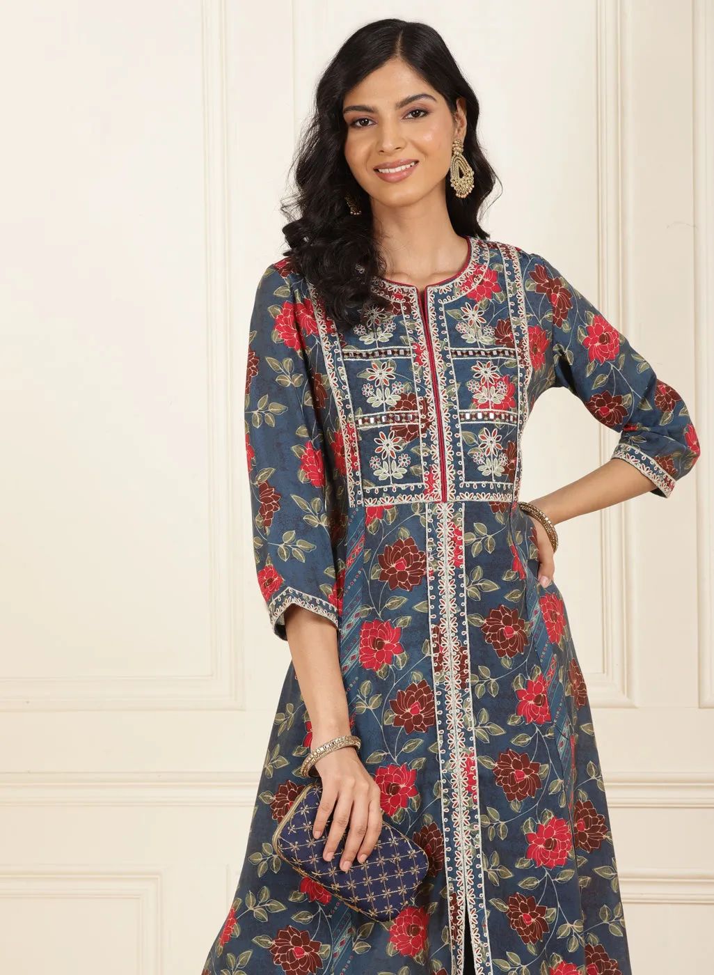 Midnight Blue Floral Printed Kurta Set