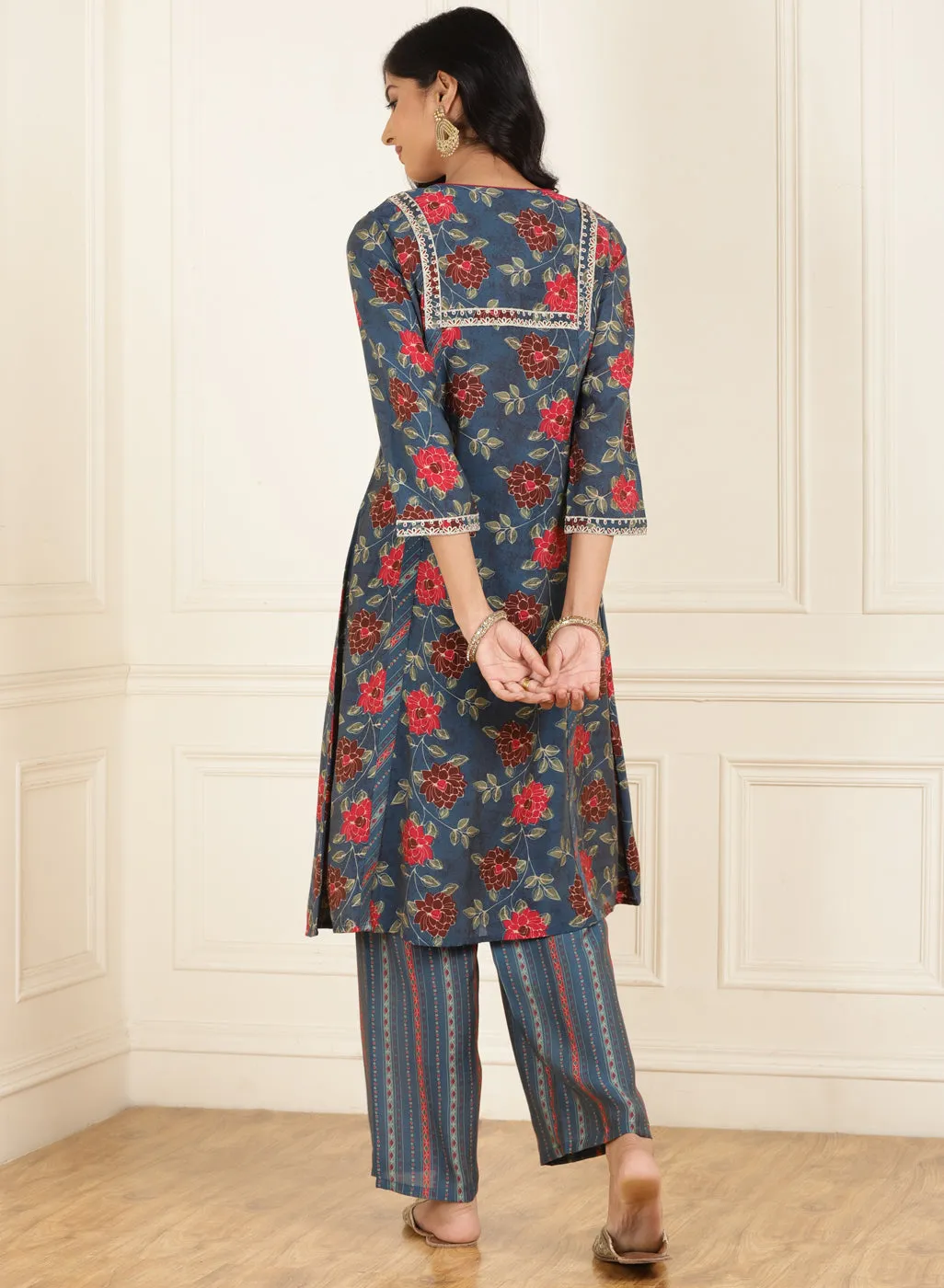 Midnight Blue Floral Printed Kurta Set