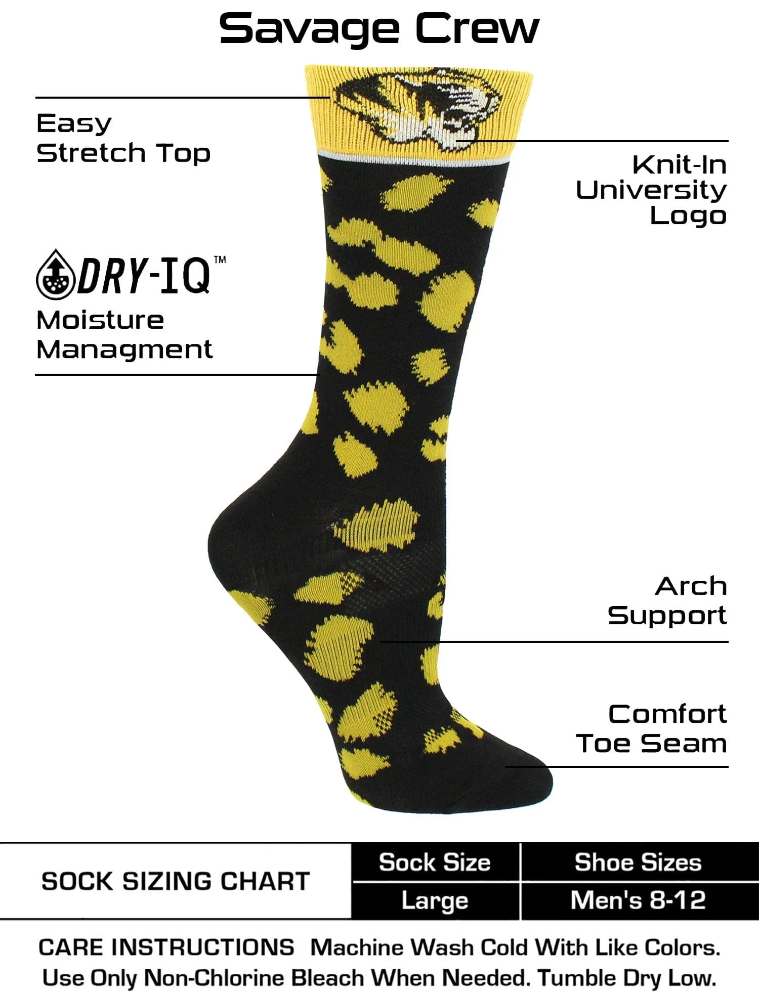 Missouri Tigers Socks Womens Savage Crew Socks