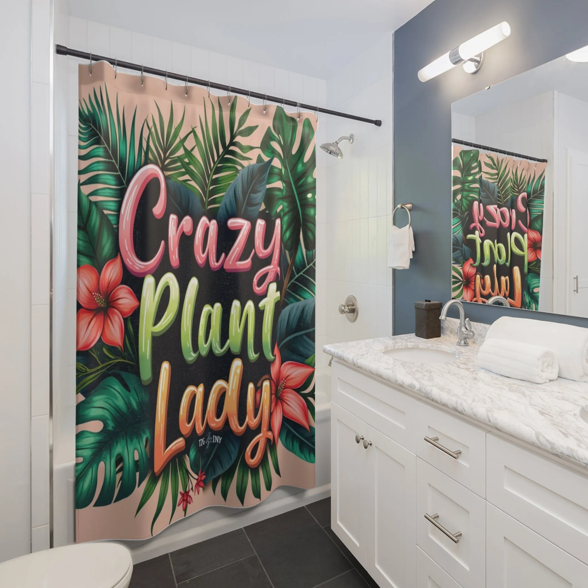 Shower Curtains | Tropical Crazy Plant Lady | Tiny Zen Gardens