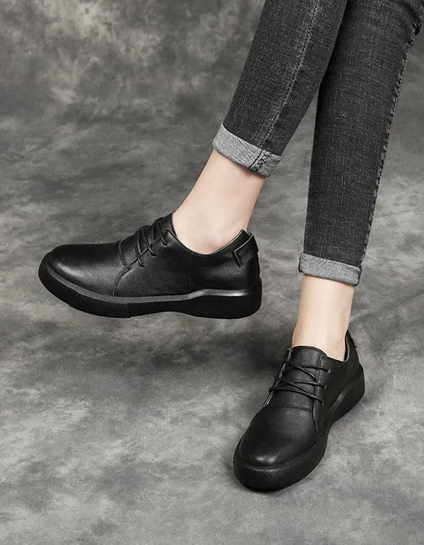 Spring Lace-up Retro Leather Flat Shoes