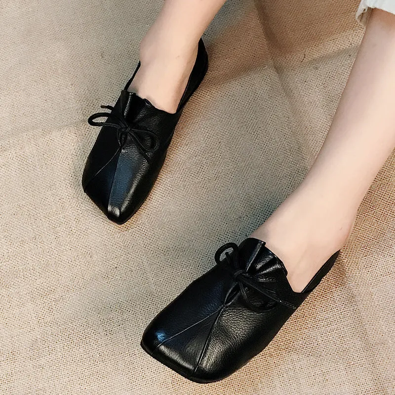 Square Head Lace Up Retro Flats