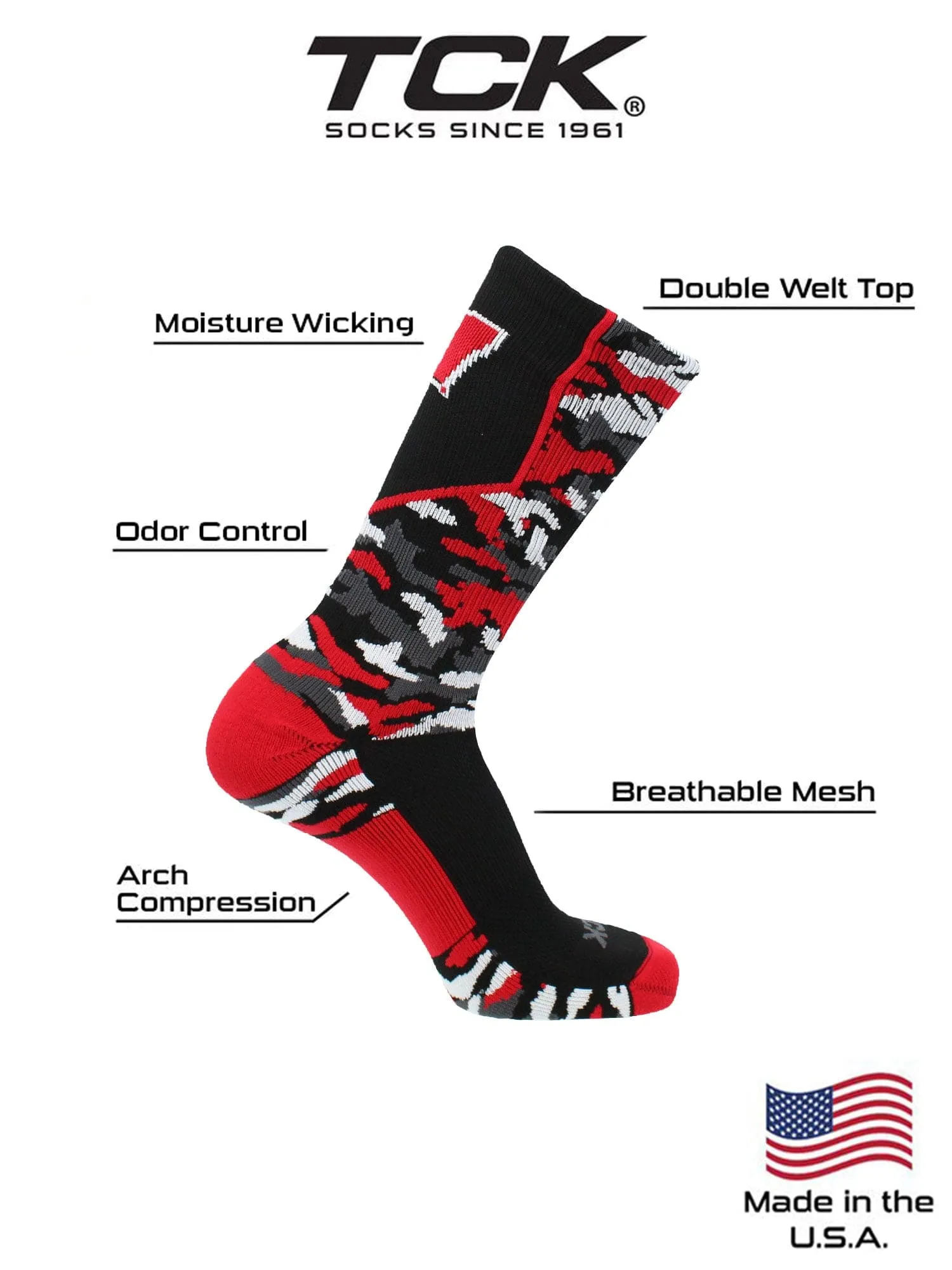 University of Wisconsin Badgers Woodland Camo Crew Socks