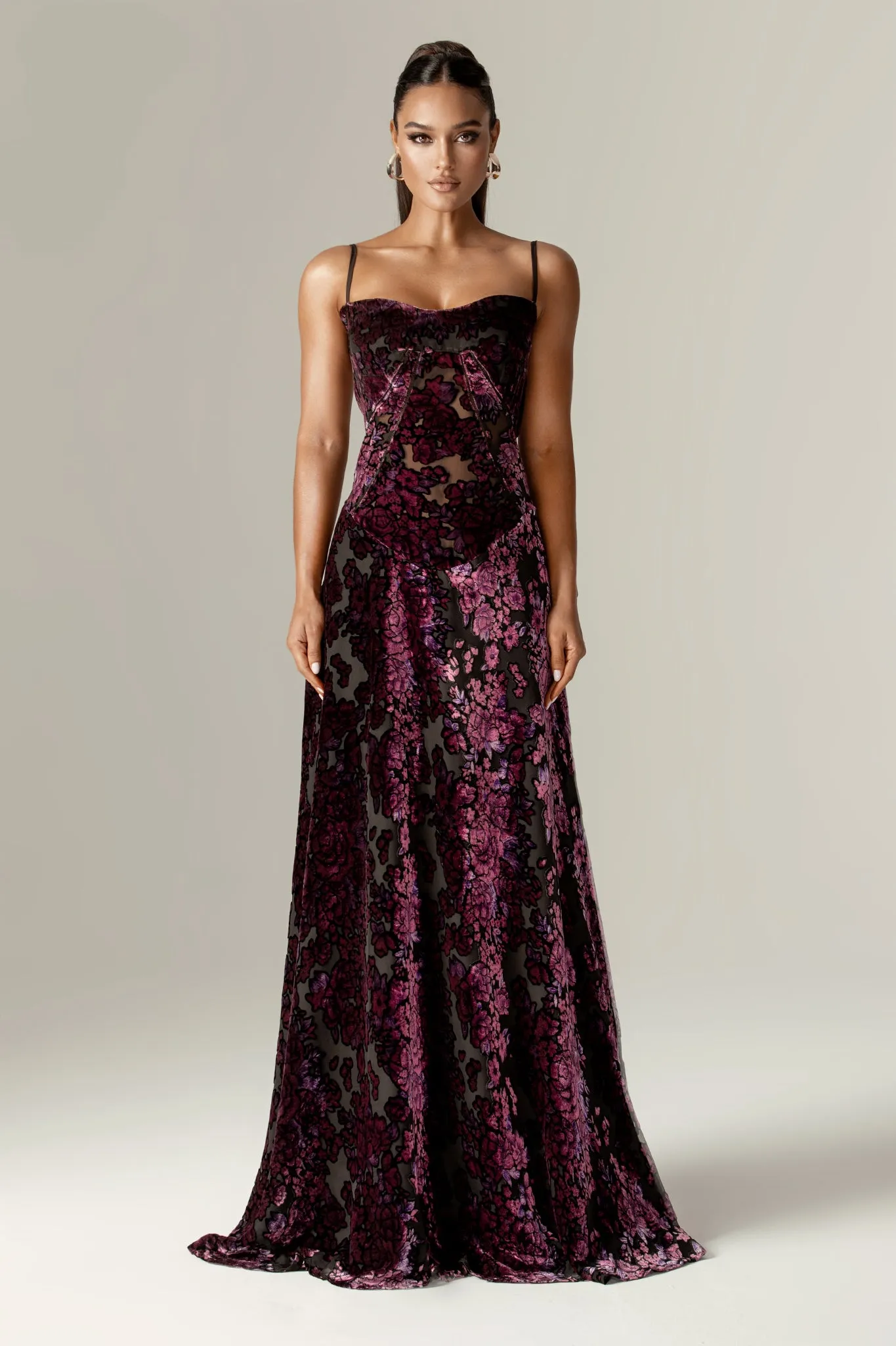 Victoria Rose Velvet Maxi Dress (Rose Print)