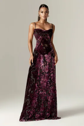 Victoria Rose Velvet Maxi Dress (Rose Print)