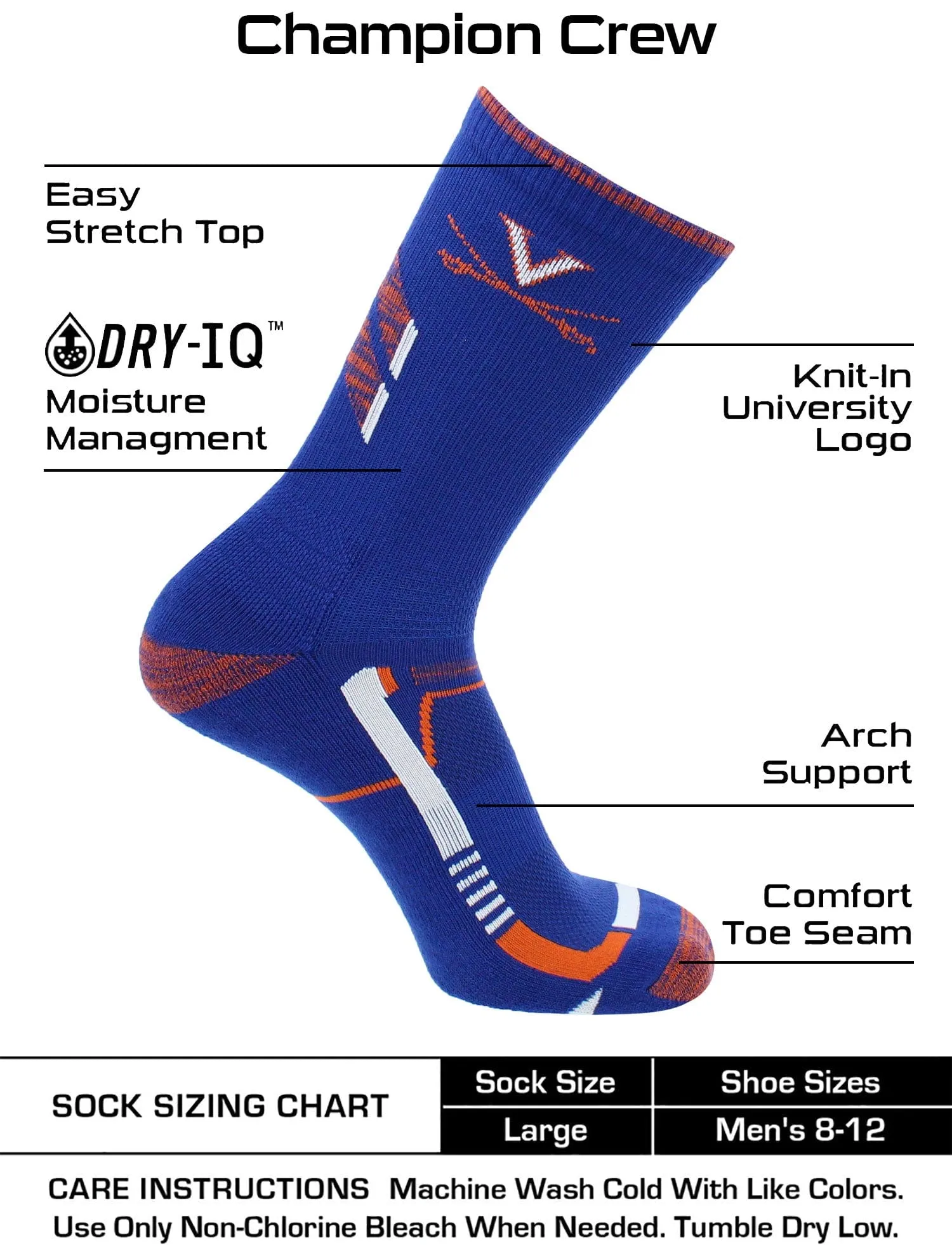 Virginia Cavaliers Socks University of Virginia Cavaliers Champion Crew Socks